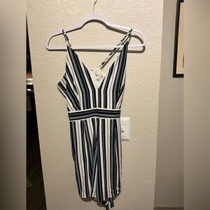 GB Girls White and Blue Sleeveless Jumpsuit